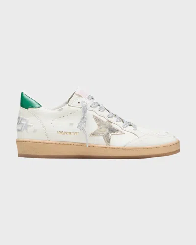 Golden Goose Ballstar Mixed Leather Low-top Sneakers In White Gold Green