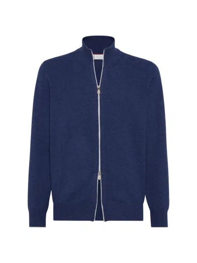 Brunello Cucinelli Cashmere Zip-up Cardigan In Blue