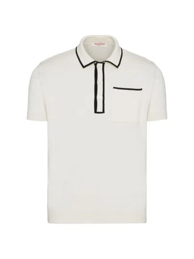 Valentino Cotton Polo Shirt With Signature Vlogo Embroidery In Ivory