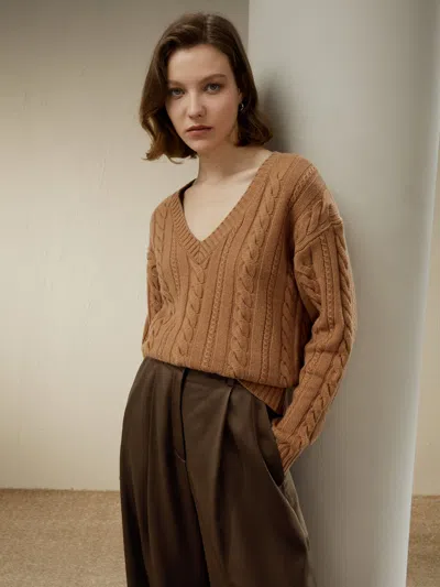 Lilysil Women's Cable-knit Wool-cashmere Blend Sweater In Brown