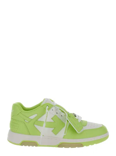Off-white 'out Of Office' White And Green Low Top Sneakers With Arrow Motif In Leather Man