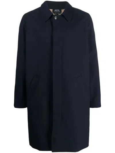 Apc Thibault Single-breast Coat In Blue