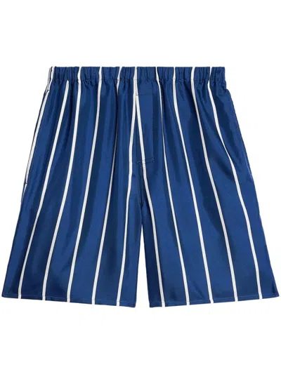 Ami Alexandre Mattiussi Stripe-print Silk Shorts In Blue