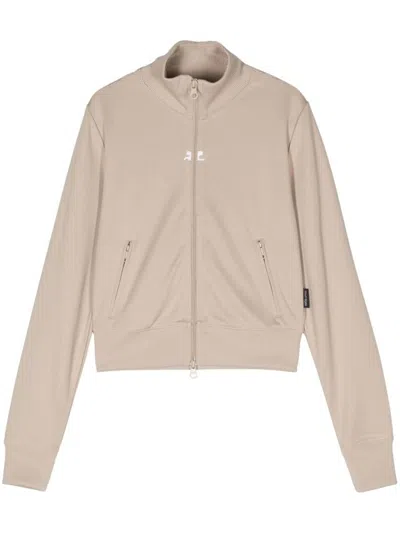 Courrèges Zip-up Interlock Track Jacket In Sand