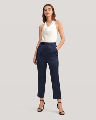 Lilysil Comfort Fit Silk Cigarette Pants For Women In Blue