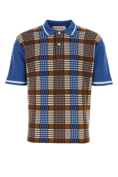 Marni Contrast Sleeve Plaid Cotton Polo Sweater In Checked
