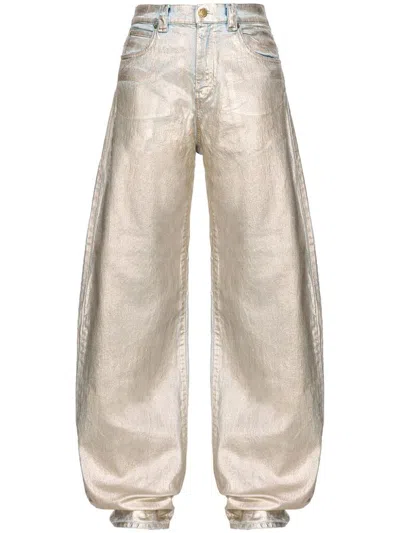 Pinko Metallic Wide-leg Jeans In Silver