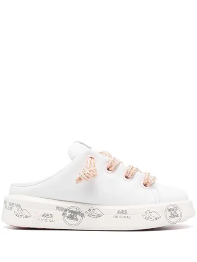 Premiata Belle 6795 Leather Mules With Laces In White