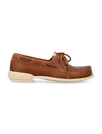 Visvim Americana Ii Eye-folk Textured-leather Boat Shoes In Brown