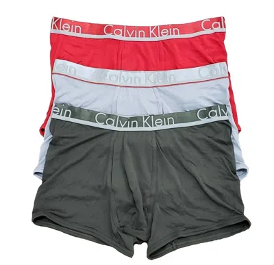 Calvin Klein Men's 3 Underwear Comfort Microfiber Trunks In Grey/red/green In Multi