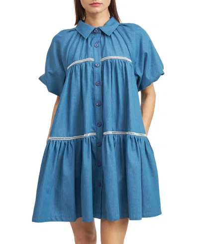 En Saison Tara Tiered Cotton Trapeez Shirtdress In Chambray