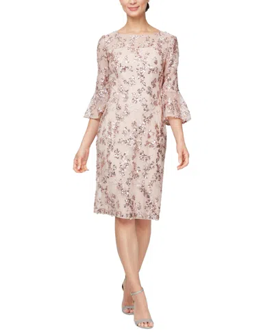 Alex Evenings Floral Embroidered Sequin Sheath Dress In Rose Gold
