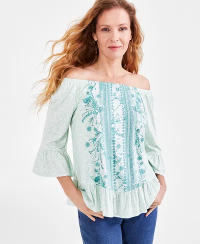 Style & Co Petite Embellished Convertible-neck Top, Created For Macy's In Lola Art Green
