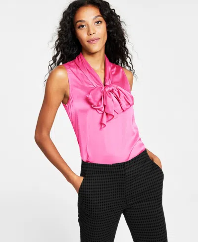 Bar Iii Women's Tie-neck Sleeveless Satin Blouse, Created For Macy's In Berry Crush