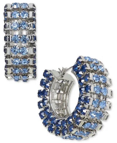 Inc International Concepts Multi Row Crystal Huggie Hoop Earrings, Created For Macy's In Blue