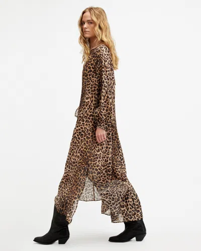 Allsaints Jane Leopard Print Maxi Cover Up Dress In Leopard Brown