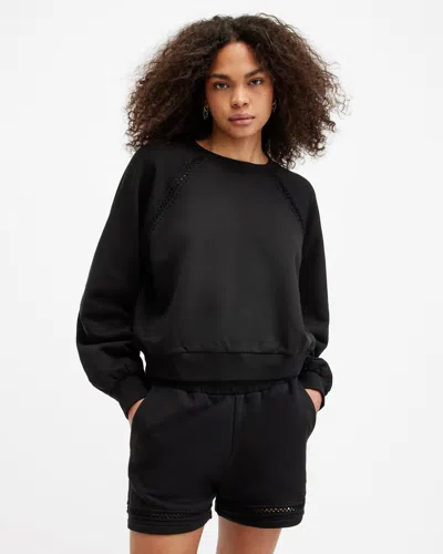 Allsaints Ewelina Crochet Relaxed Fit Sweatshirt In Black