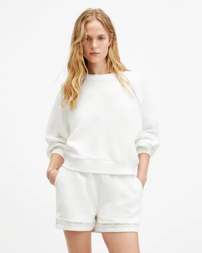 Allsaints Ewelina Crochet Relaxed Fit Sweatshirt In Chalk White