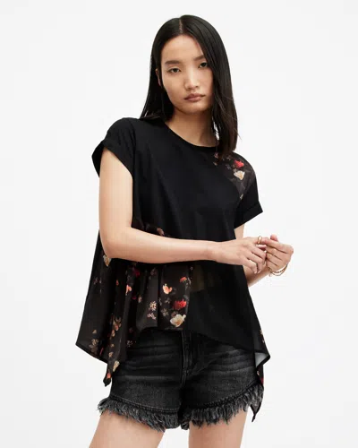 Allsaints Zala Kora Handkerchief Hem T-shirt In Black