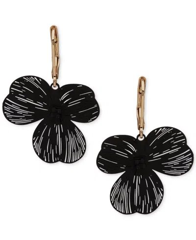 Lonna & Lilly Gold-tone Jet Pave Openwork Flower Drop Earrings In Black