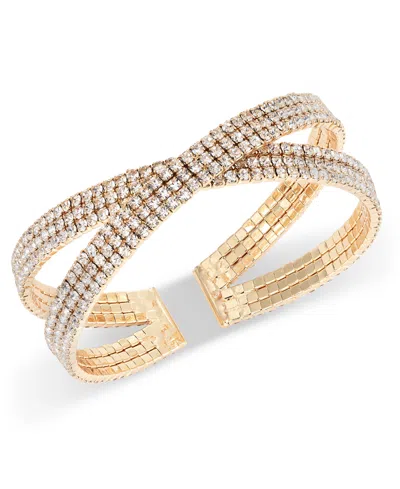 Inc International Concepts Rhinestone Criss-cross Bangle Bracelet, Created For Macy's In Gold