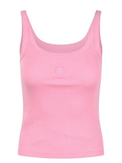 Marine Serre Logo Ribbed-knit Cotton-blend Tank Top In Pink