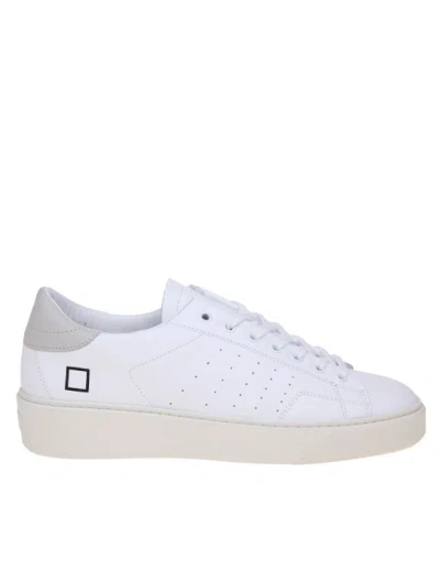 Date Levante Calf Leather Sneakers With Laces In Bianco-beige