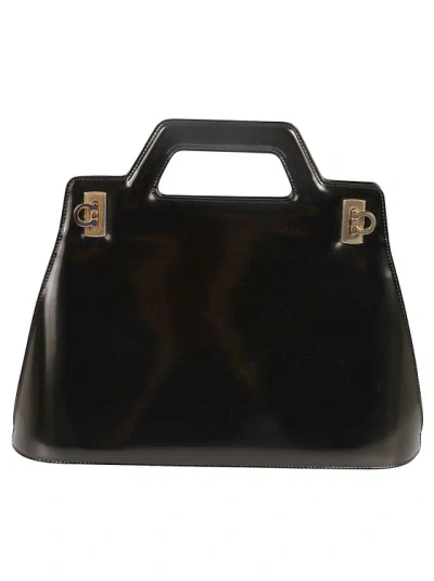 Ferragamo Wanda Leather Tote Bag In Black
