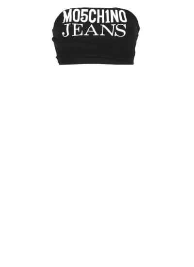 Moschino Logo-print Draped Cropped Top In Black