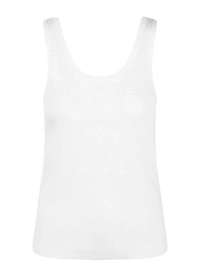 Moncler Embroidered Logo Ribbed Tank Top In White