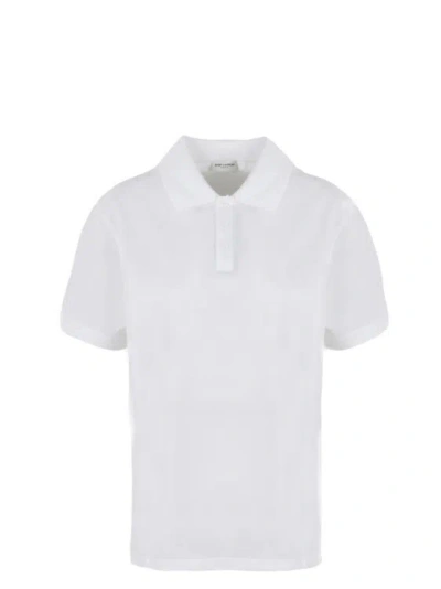 Saint Laurent Monogram Polo Shirt In White