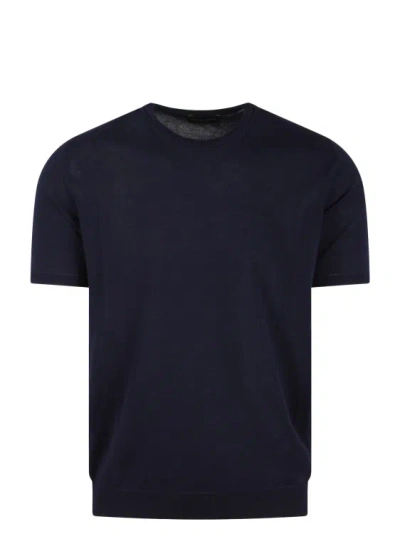 Roberto Collina Cotton Knit Short Sleeve Sweater In Blue