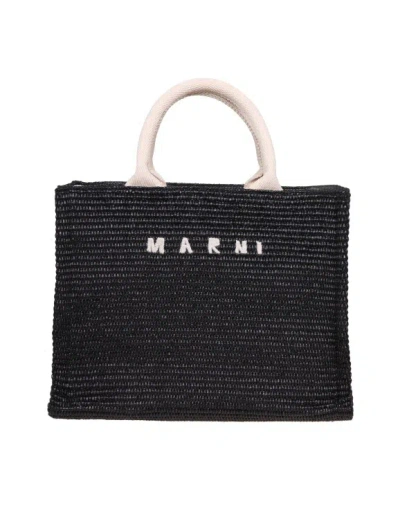 Marni Shopping Small In Black Raffia Effect Fabric