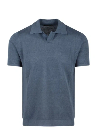 Roberto Collina Milano Stitch Polo Shirt In Blue