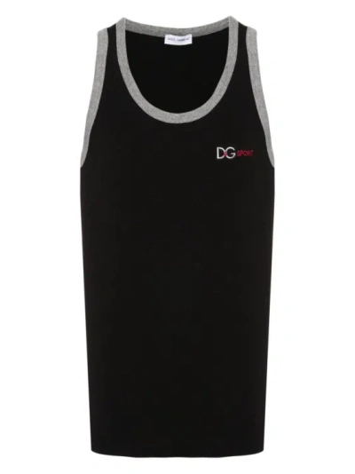 Dolce & Gabbana Logo-embroidered Cotton Tank Top In Black