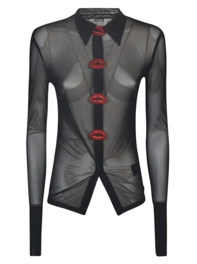 David Koma Kiss See-through Shirt In Black
