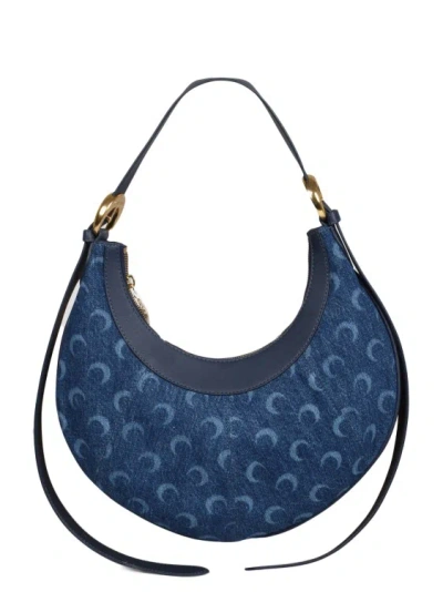 Marine Serre Eclips Deadstock Denim And Leather Bag In Blue