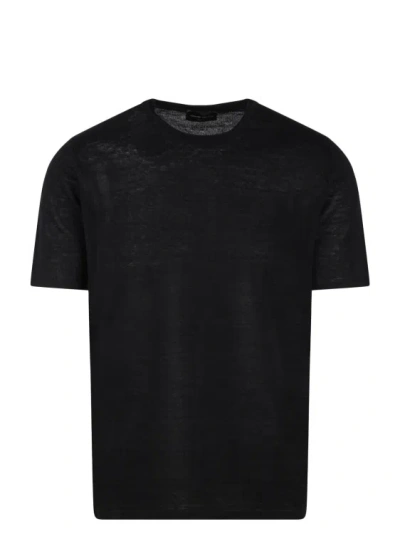 Roberto Collina Linen Knit Short Sleeve T-shirt In Black