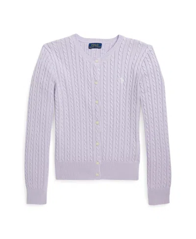 Polo Ralph Lauren Kids' Big Girls Mini-cable Cotton Cardigan Sweater In Flower Purple With Nevis
