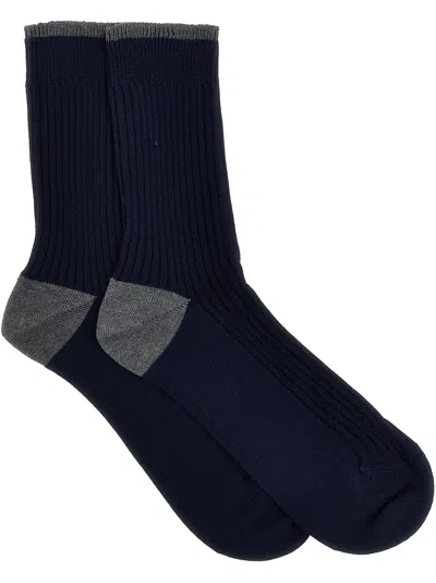 Brunello Cucinelli Ribbed Cotton Socks In Blue