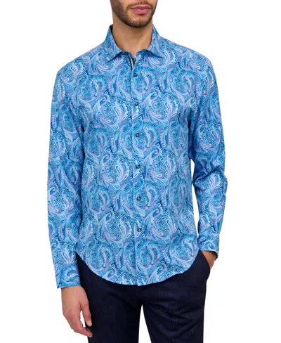 Society Of Threads Men's Regular Fit Non-iron Performance Stretch Paisley Button-down Shirt In Navy