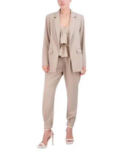 Bcbg New York Womens Twill Open Front Blazer Twill Tiered Cami Top Twill Jogger Pants In Khaki