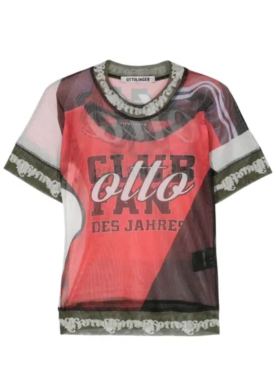 Ottolinger Soccer-print Mesh Crop Top In Red