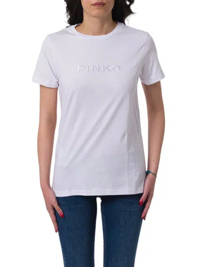 Pinko Logo-embroidered Cotton T-shirt In White