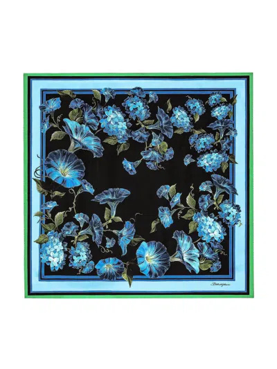 Dolce & Gabbana Floral Printed Twill Scarf In Blue