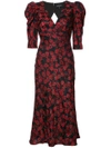 Saloni Red & Black Colette Floral V-neck Dress In Red/black