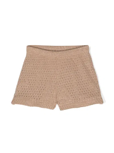 Caffe' D'orzo Kids' Selene Open-knit Shorts In Brown