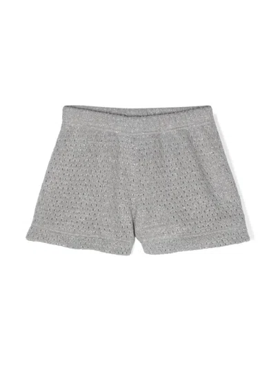 Caffe' D'orzo Kids' Selene Open-knit Shorts In Gray