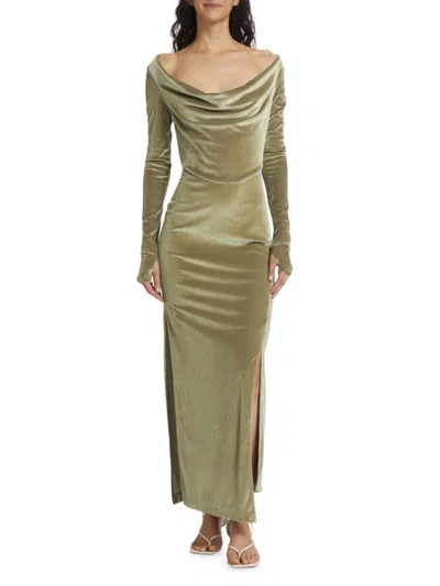 Helmut Lang Velvet Asymmetrical Dress In Sage