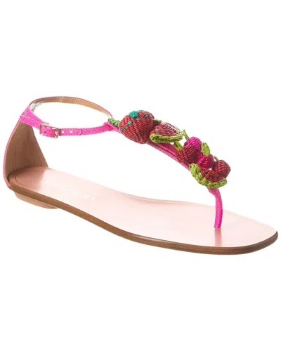 Aquazzura Strawberry Punch Embellished Woven Raffia Sandals In Pink